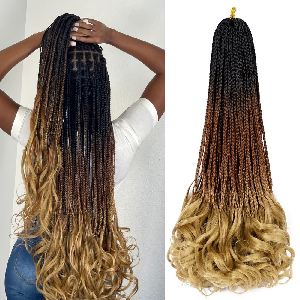 22” French Curl Box Braids • 5 Packs •‎ Ombre 1B/30/27 • Pre-Looped Curly Ends